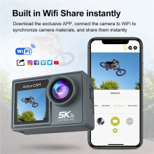 2X 5K 30FPS Action-Kamera mit WLAN-Fernbedienung, Elektronische Bildstabilisierungskamera für Outdoor-Tauchsportarten
