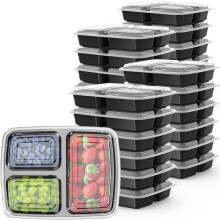 50 Pack 32 Oz Meal Prep Containers Reusable with Lids 3-Compartment, to Go Take Out Plastic Food Storage Containers