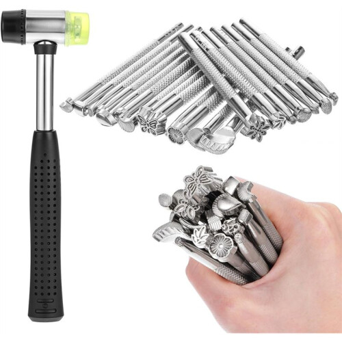 21PCS Leather Stamping Tools,Leather Stamping Kit with Rubber Hammer, 20 Different Special Shape Stamp Set Carving Tools