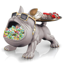 Resin French Bulldog Tray Statue, Bulldog Candy Dish Key Holder Bowl,Statues for Office Desk Home Decor Figurines Brown