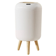 10L Wood Grain Sensor Trash Can Automatic Luxury Kitchen Bathroom Living Room High Stools the Need to Bend over