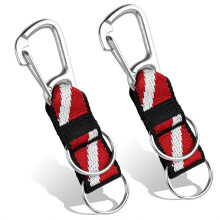 2Pack Scuba Split Ring Connector with Clips, Stainless Steel Carabineer Keeper and Dual Split-Rings with Webbing Strap