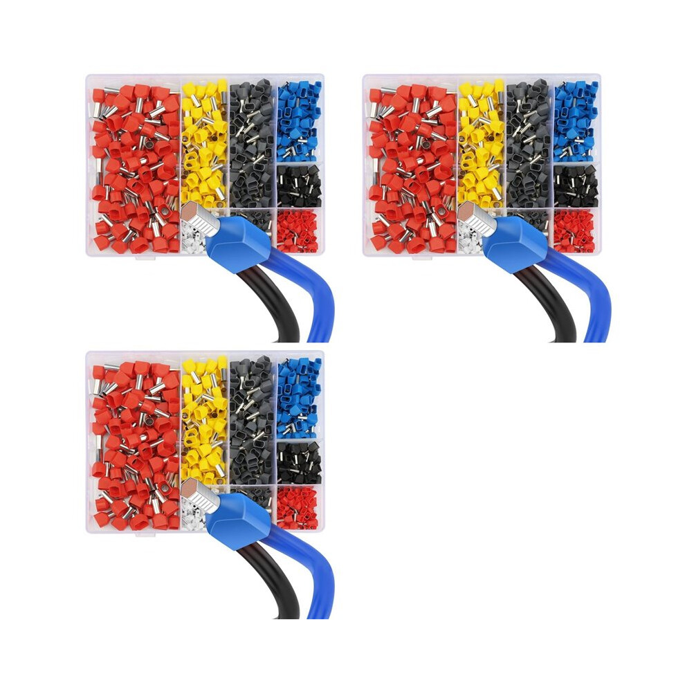 2250Pcs Twin Wire Ferrules Kit Wire Terminal Ferrules Crimp Connector Twin Ferrules Dual Bootlace Ferrule Teminator Kit 6033991000890