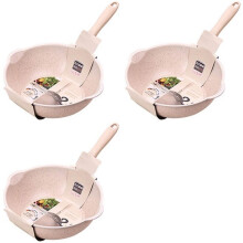 3X Thickened Bottom Stone Frying Pan Multifunction Non-Stick Pans Deep Nougat Pot Mouth Wok Pan 20cm