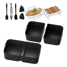 Silicone Air Fryer Liners for DZ071 10-Piece Air Fryer Set with Oil Brush,Gloves, Food Clips, Scraper Grill Mats