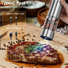 2X Electric Salt and Pepper Grinder Rechargeable Automatic Pepper Mill with Adjustable Coarsenes with LED Light-B
