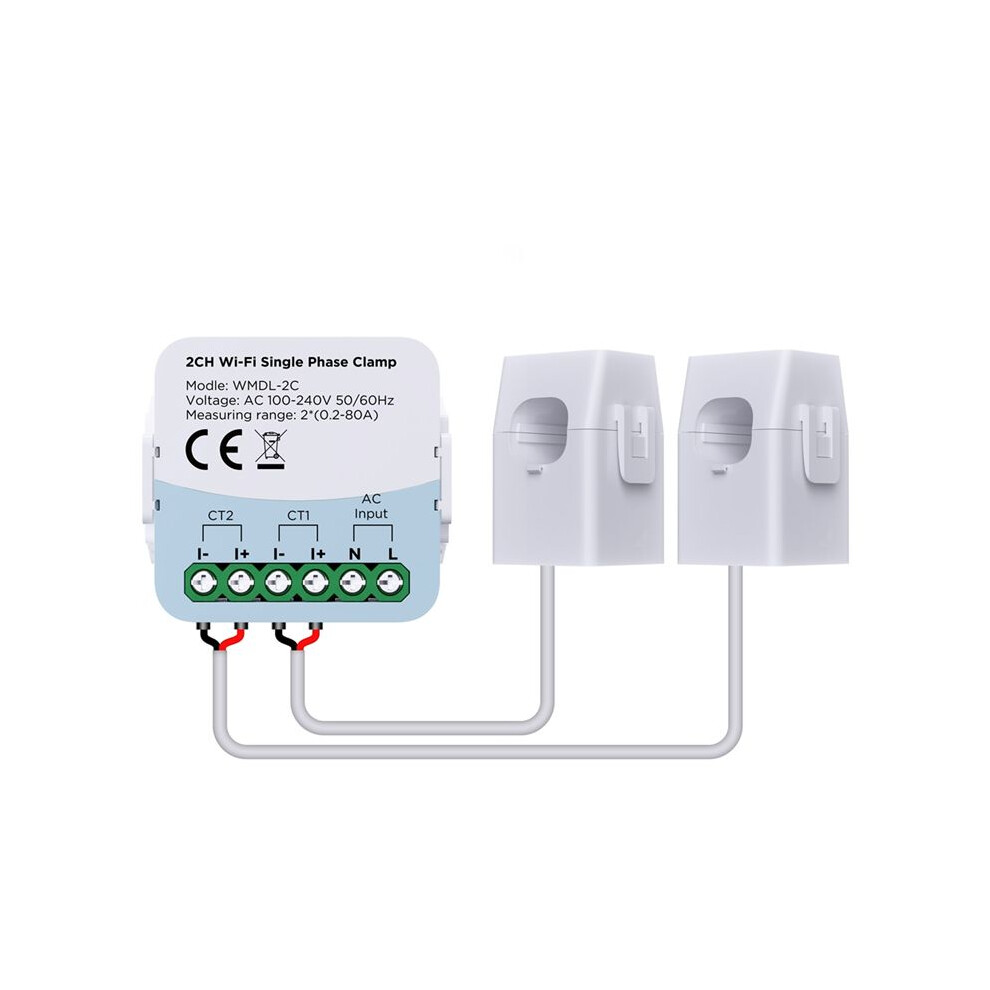 Tuya Wifi Meter Bidirection 2 Channel With Current Transformer Clamp App Monitor Power 80A 110V/240V 4713011114876
