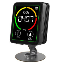 MT03 3 in 1 Air Quality Monitor with Stand CO2 Temperature Humidity Tester CO2 Detector Carbon Dioxide Detector Black
