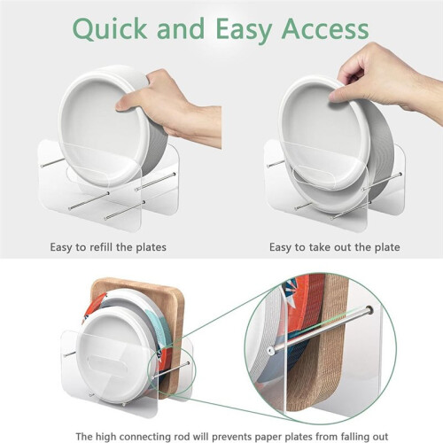 Acrylic Plastic Plate Holders,Disposable Plates Storage Organizer Rack for Cabinet,Countertop,Counter,Kitchen, 2 Pack 2