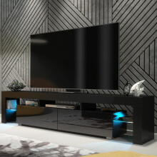 TV Unit Nova 200cm - Black with Gloss Doors and LED Lights