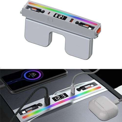 USB Hub Docking Station with Rainbow Light 4  Retractable Light-Ning&Type-C Fast Charging for  Model 3 1