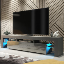 TV Unit Nova 200cm - Dark Grey with Gloss Doors and LED Lights
