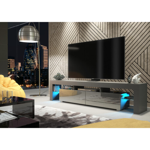 TV Unit Nova 200cm - Dark Grey with Gloss Doors and LED Lights 1
