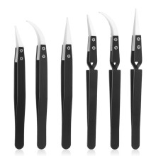6 Pcs Ceramic Reverse Solder Tweezers, Anti-Magnetic Pointed and Curved Tips Tweezer Set for Solder Pinching Coils