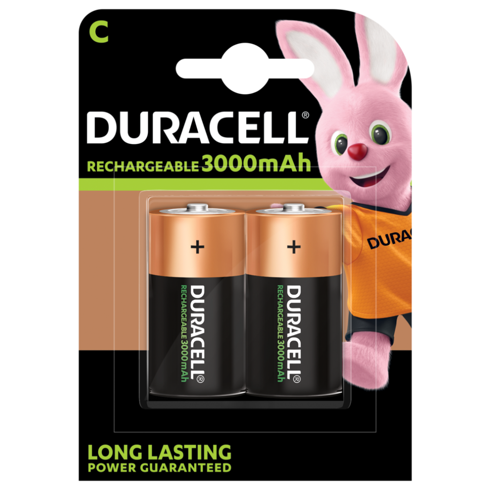 2 x Duracell C Size 3000 mAh Rechargeable Batteries NiMH LR14 HR14 DC1400 ACCU