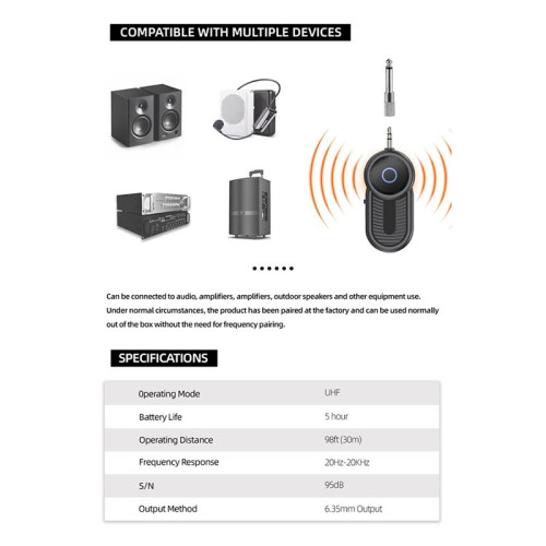 Wireless Saxophone Microphone System for Instruments UHF Rechargeable Microphone Receiver and Transmitter for Sax 1