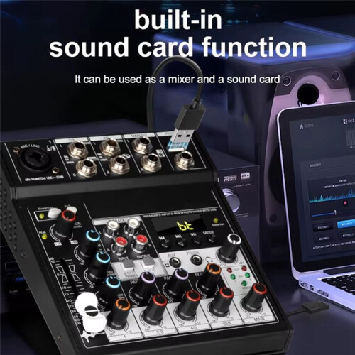 Portable  Audio Mixer Console 5 Channels Soundcard USB  Record Computer Playback  Audio Mixer Broadcast