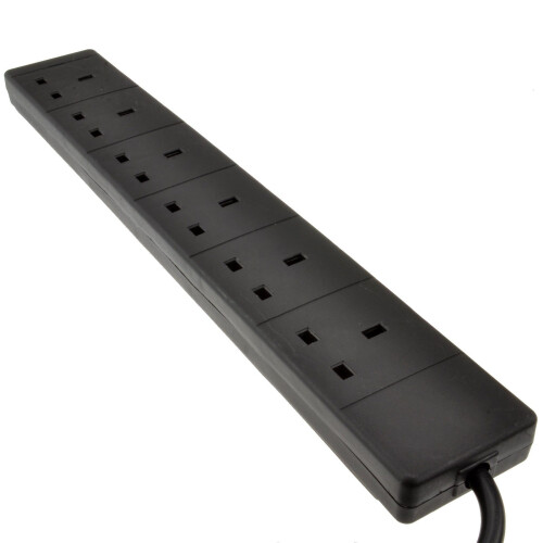 kenable 6 Gang Way UK Trailing Socket Mains Power Extension Lead Black  3m 1
