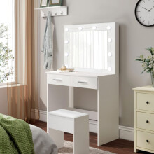 White Dressing Table Set With LED Lit Mirror And Stool