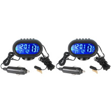 2X Accessori Interni 3 In 1 Voltmetro per Auto Termometro Retroilluminazione LCD Orologio Notturno Digitale 12V/24V Elettronico per Auto