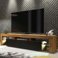 TV Unit Nova 200cm - Dark Oak & Black Matt Doors and LED Lights