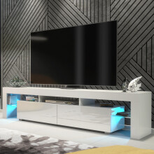TV Unit Nova 200cm - White with Gloss Doors and LED Lights