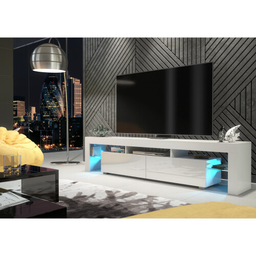 TV Unit Nova 200cm - White with Gloss Doors and LED Lights 1