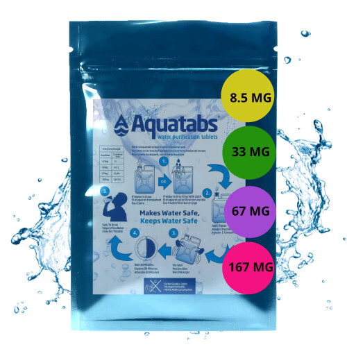 NaDCC Ration Pack Water Purification Tablets for Drinking, Sterilising Purifying Neutralising Cleaning Suspect and Contaminated Sources. Multi