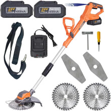 Metal Blade Cordless Strimmer 24V Electric Grass Trimmer Brushless Garden Strimmers Powerful Brush Cutter Cordless with 2X4.0Ah Batteries and 2 Types