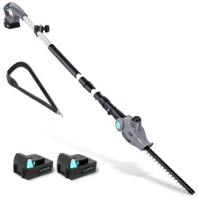BlueMars Cordless Telescopic Pole Hedge Trimmer Long Reach Extendable - 2x 2.0AH Battery, Shoulder Strap,Charger - For Hedges, Branches -135?