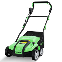 PHIWOS Lawn Scarifier Aerator, Electric 1800W Grass Rake, 38cm Working Width, 45L Collection Box, 5 Depth Settings, Dethatching/Raking Grass of
