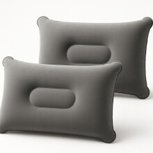 JR Quality Product Pack of Two Inflatable Blow up Pillows for Camping Holidays, Fishing and Travel Comfort. Compact and Light for Easy Storage (Grey)