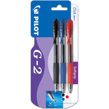 Pilot G2 Rollerball Pen 0.7mm Pack of 3 Black, Blue, Red