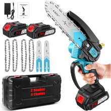 Mini Chainsaw with 6 Inch 4000 mAh Battery (2 Batteries), One-Handed Cordless Portable Electric Chainsaw Equipped, 4 Chains for Cutting Wood,