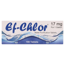 Ef-Chlor 17 Mg Water Purification Tablets / 100 Tablets Pack -1 tablet Purifies 3-4 Liters of Water/Safe and Reliable Water Treatment No Color or