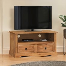 Corona TV Unit Flat Screen Wide Stand 2 Drawer Solid Pine Furniture