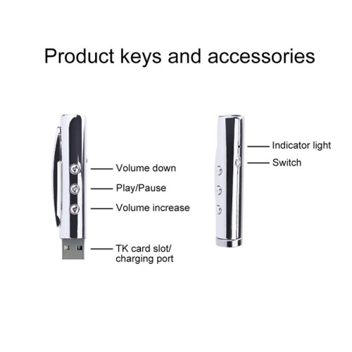 2X Pen MP3 Player USB Portable Music Player Multifunctional Student Writable Pen Player Silver 1