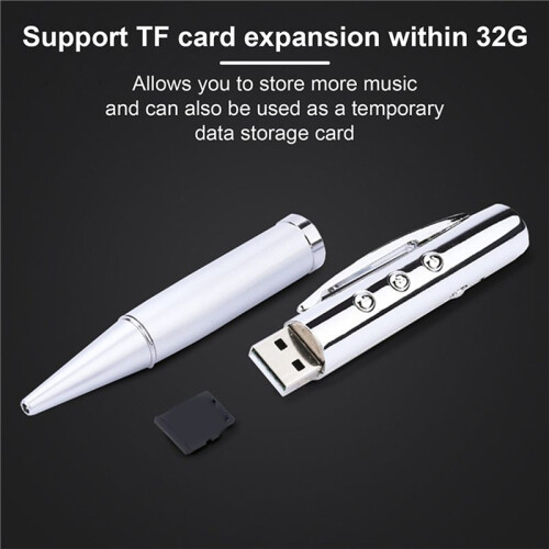 2X Pen MP3 Player USB Portable Music Player Multifunctional Student Writable Pen Player Silver 2