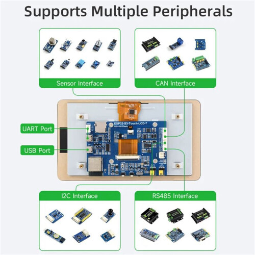 3X ESP32-S3 Placa de Desenvolvimento com Tela Sensível Ao Toque de 7 Polegadas 800x480 WiFi  5 para GUI LVGL HMI ESP32 2