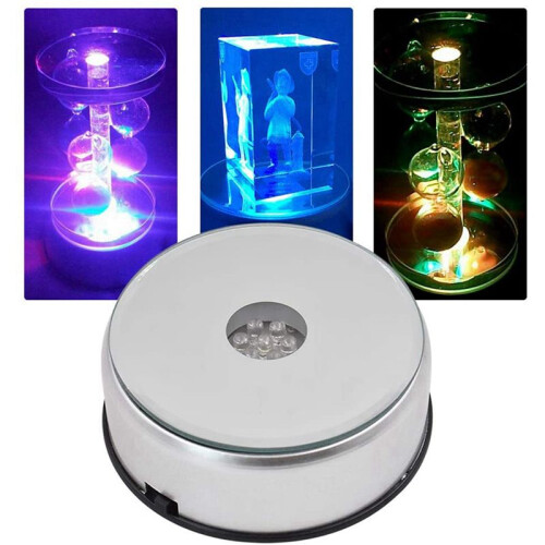 3X Display Turntable Base for Crystals Glass Art,LED Colored Rotating Crystal Display Base Stand with USB Cable 2