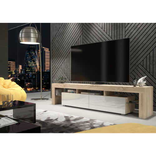 TV Unit Nova 200cm - Oak & White Gloss Doors 1