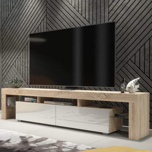 TV Unit Nova 200cm - Oak & White Gloss Doors