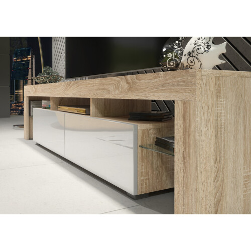 TV Unit Nova 200cm - Oak & White Gloss Doors 2