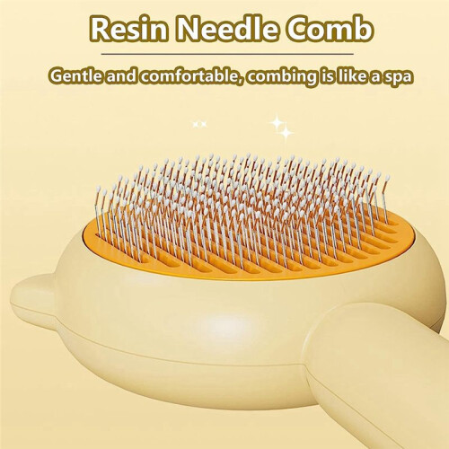 Pet Comb, Grooming Brush with Release Button, Pet Massage Brushes, Self Cleaning Slicker Comb (Yellow) 2