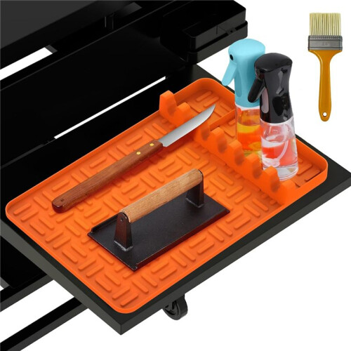 Silicone Griddle Tools Mat ,Spatula Mat with Drip Pad,Side Shelf Mat Grill Utensils Holder Griddle Accessories 1