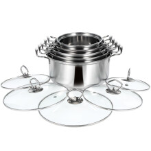 5pcs Stainless Steel Stockpot Set with Glass Lids for Induction Soup Pots