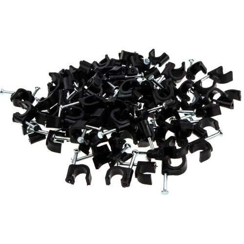 Round Black  7mm Cable Clips Secure Fastenings Cables [100 Pack] 2