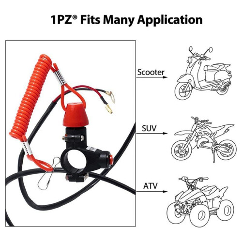 3X Emergency Stop  Tether Lanyard Emergency Kill Stop Engine  Push Button for ATV Motorcycle Boat 2