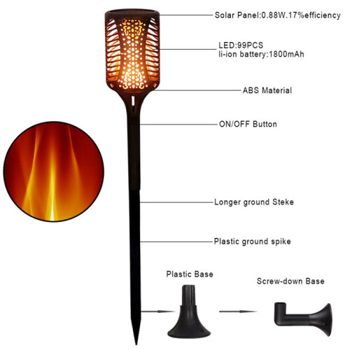 2Pcs 99LEDs Solar Torch Lights Flickering Flame Outdoor Lantern Solar Powered Decorative Lighting 1
