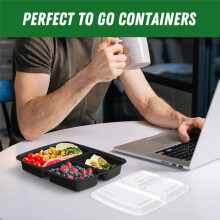 50 Pack 32 Oz Meal Prep Containers Reusable with Lids 3-Compartment, to Go Take Out Plastic Food Storage Containers